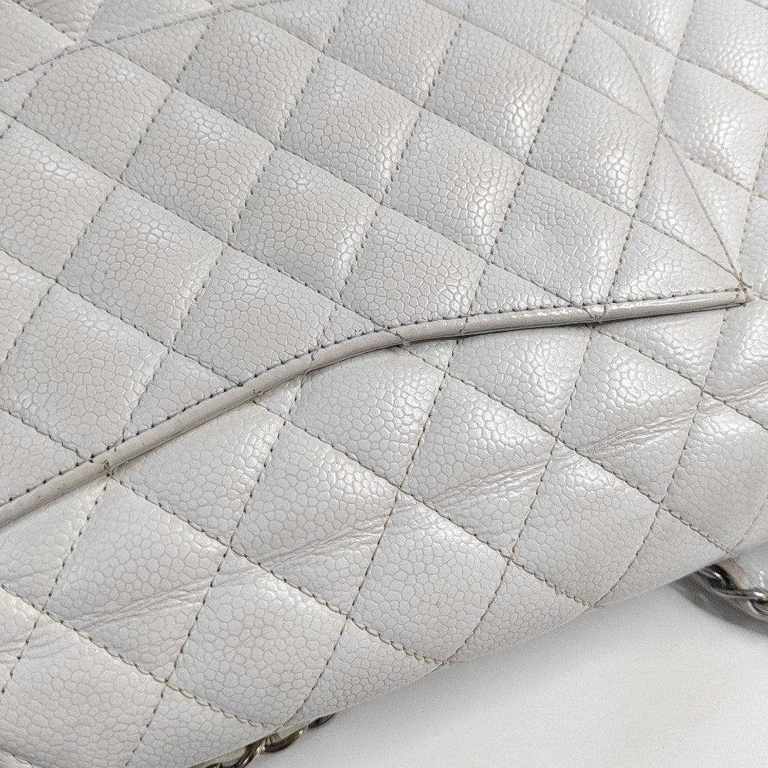 CHANEL CLASSIC FLAP Medium White Quilted Leather Grained Single Shoulder Bag Crossbody Bag with Silver Hardware 12 opening-(SKU)-961743438