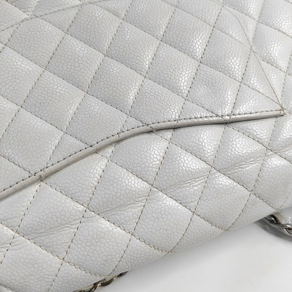 CHANEL CLASSIC FLAP Medium White Quilted Leather Grained Single Shoulder Bag Crossbody Bag with Silver Hardware 12 opening-(SKU)-961743438