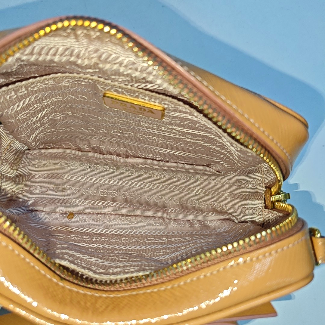 PRADA Camera Bag Yellow leather textured crossbody shoulder tote Golden hardware Removable shoulder strap-(SKU)-949502121