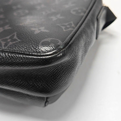 LOUIS VUITTON OUTDOOR Small Black Leather Monogram Messenger Bag Shoulder Bag Crossbody Bag Silver Hardware-(SKU)-970352142