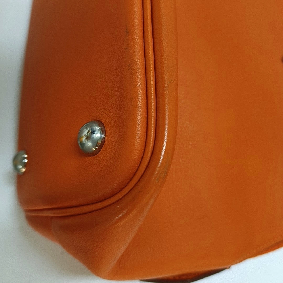 HERMÈS Bolide 31 Hermes Orange Evercolor Leather Bowling Bag Handbag Silver Hardware 🄺-(SKU)-968974398