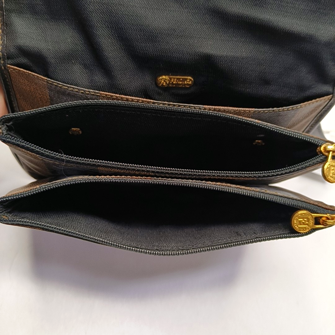 FENDI Pequin Brown Coated Canvas Relief Single Shoulder Bag Crossbody Bag Golden hardware-(SKU)-943935184