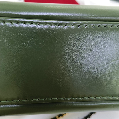 CHANEL GABRIELLE Medium Green Leather Quilted Single Shoulder Bag 24 Clasp Golden Hardware Removable Strap-(SKU)-965602113