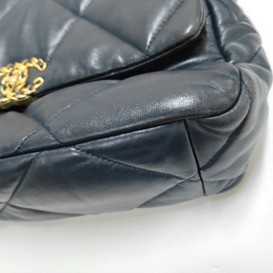 CHANEL CHANEL 19 Large Size Blue Lambskin Diamond Quilted Single Shoulder Bag Tote with Gold, Silver, Ruthenium Hardware 30 Compartments-(SKU)-965310361