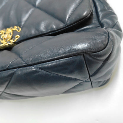 CHANEL CHANEL 19 Large Size Blue Lambskin Diamond Quilted Single Shoulder Bag Tote with Gold, Silver, Ruthenium Hardware 30 Compartments-(SKU)-965310361
