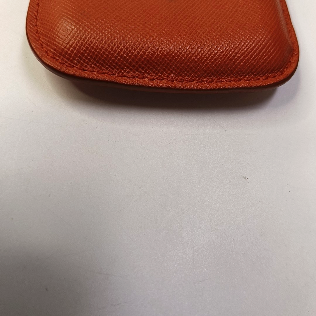 PRADA Orange-red leather logo cross-grain card holder Silver Hardware-(SKU)-958875998
