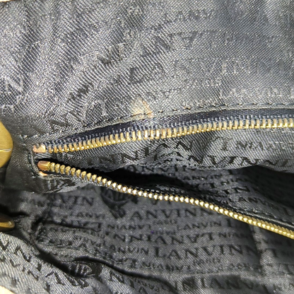 LANVIN Grey Leather Quilted Single Shoulder Bag Gold Brown Hardware-(SKU)-14232379