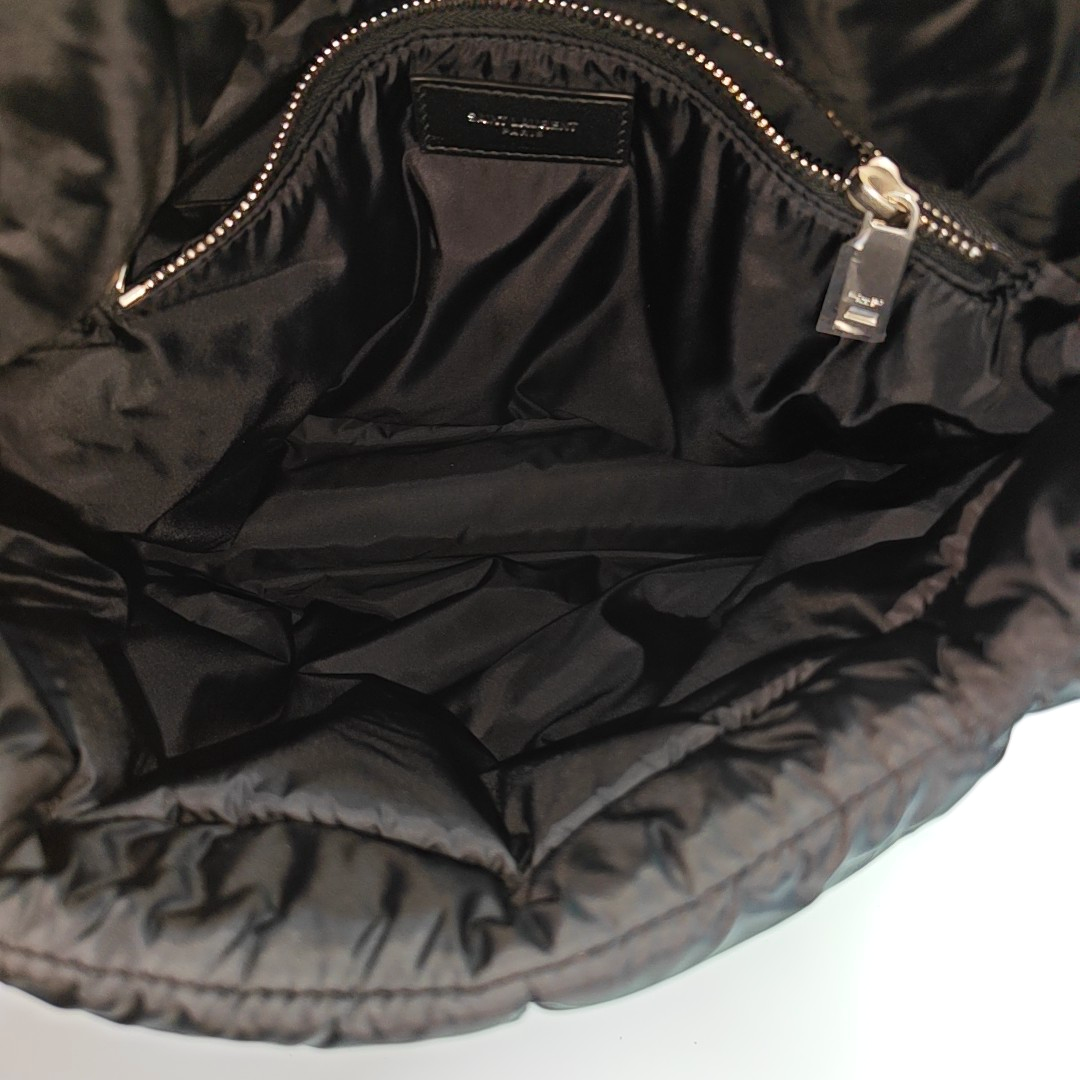 YSL PUFFER Black Fabric Quilted Single Shoulder Bag Crossbody Bag with Silver Black Hardware-(SKU)-963226135