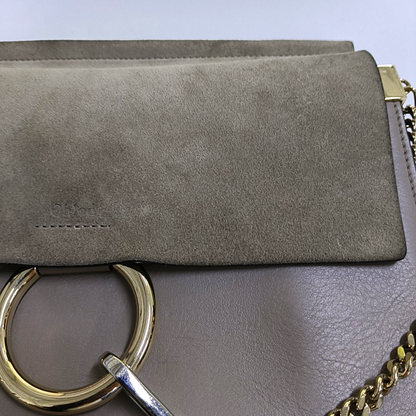 Chloé Faye Medium size Khaki Calf Leather Crossbody Shoulder Bag Golden hardware Removable shoulder strap-(SKU)-952757311