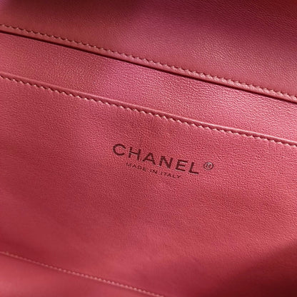 CHANEL CLASSIC FLAP Pink Lamb Leather Quilted Chevron Shoulder Bag Silver Hardware 18 Openings Complete Accessories-(SKU)-969451991