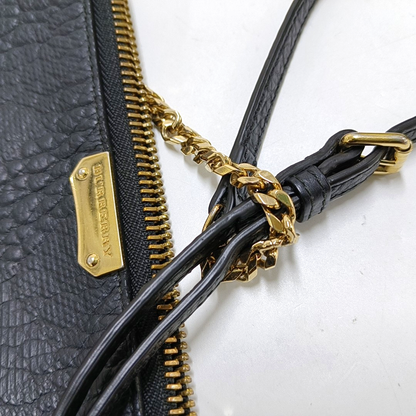 BURBERRY Mildenhall Black Leather Crossbody Bag Single Shoulder Bag Golden hardware-(SKU)-958494726