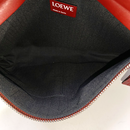 LOEWE T Pouch  Red Cowhide Handbag Silver Hardware-(SKU)-950589661