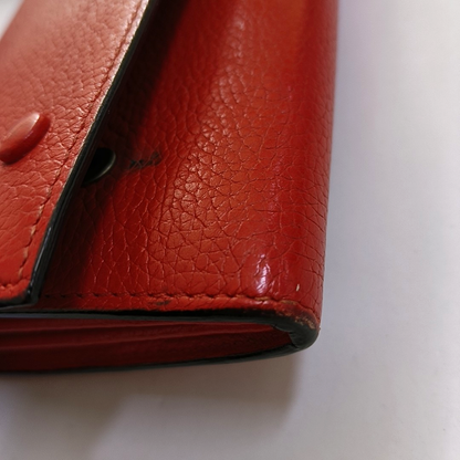 CELINE Red Leather Wallet Silver Hardware-(SKU)-959079307
