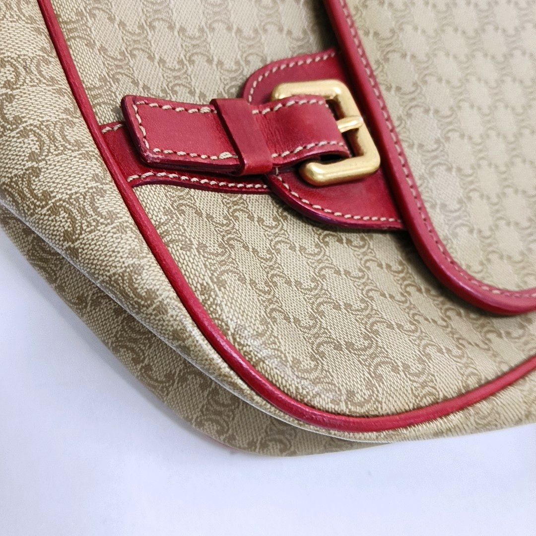 CELINE Khaki Coated Canvas Triumph Monogram Single Shoulder Bag Golden hardware-(SKU)-948124316