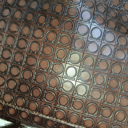 FERRAGAMO Chocolate Brown Leather Embossed Clutch Silver Hardware-(SKU)-942092439