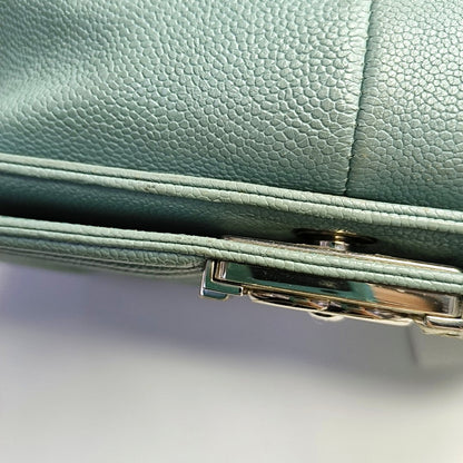 CHANEL BOY CHANEL Medium Green Calfskin Quilted Cannage Single Shoulder Bag, Crossbody Bag with Detachable Strap and Gold/Silver Hardware-(SKU)-969449479