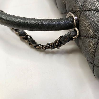 CHANEL COCO HANDLE Large Dark Grey Calfskin Quilted Shoulder Bag Tote Bag Crossbody Ruthenium Hardware 21cm-(SKU)-959419122