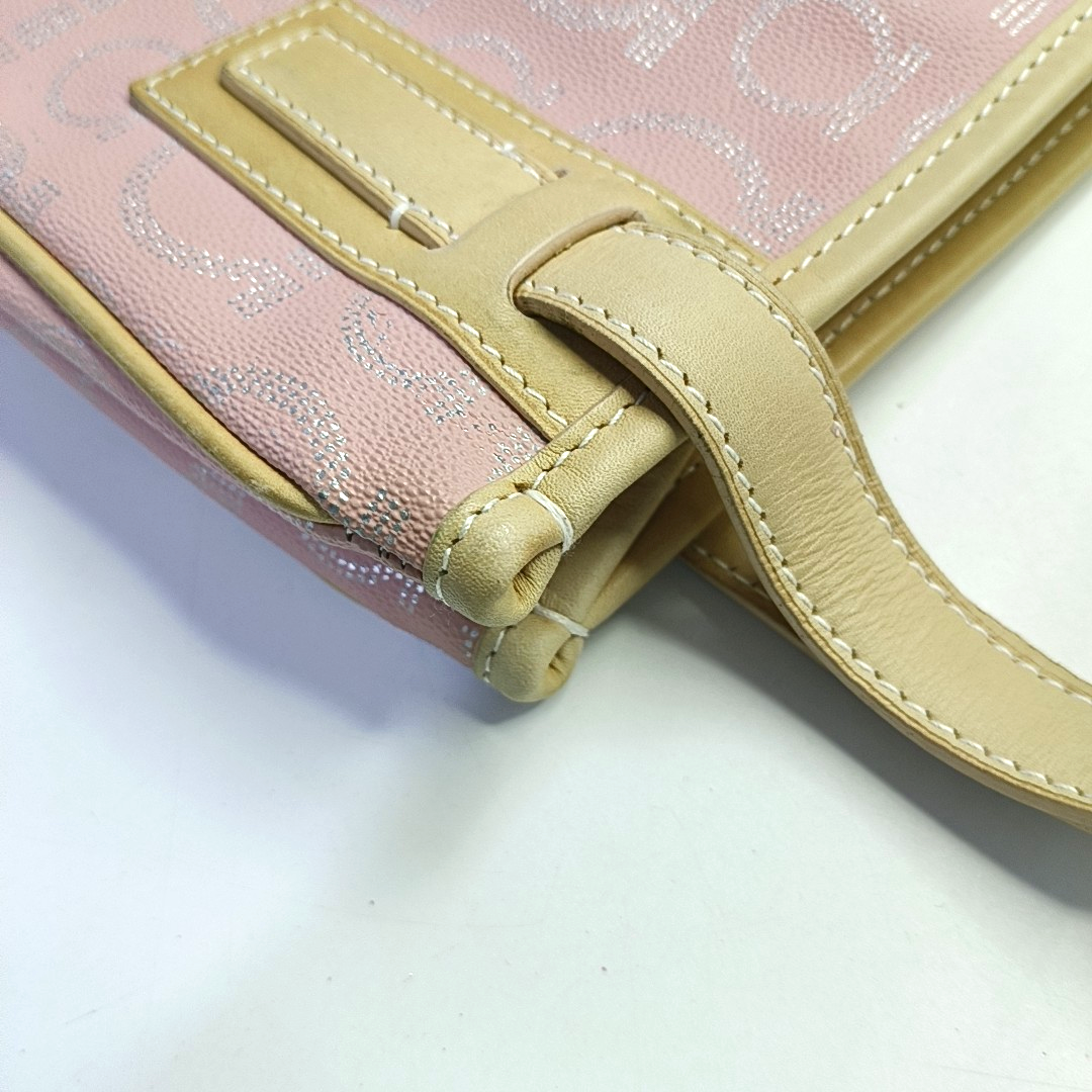 FERRAGAMO Gancini Pink Coated Canvas Handbag Silver Hardware-(SKU)-943535925