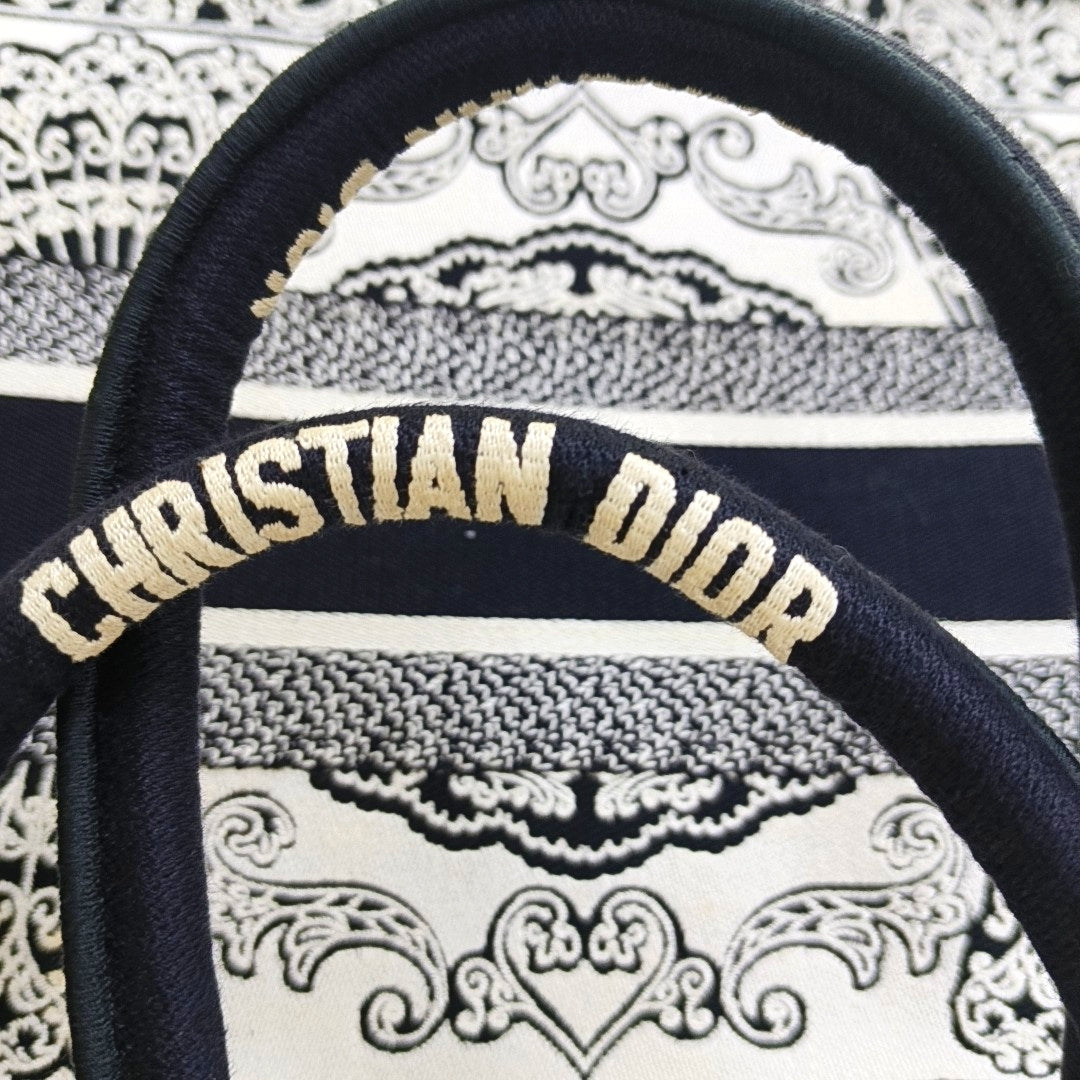 DIOR Book Tote Medium Black Canvas Embroidered Handbag-(SKU)-970100045