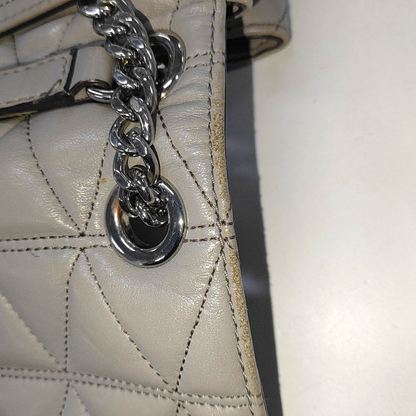 MICHAEL KORS Medium size Gray Cowhide Quilted Single Shoulder Bag Crossbody Silver Hardware-(SKU)-14349327