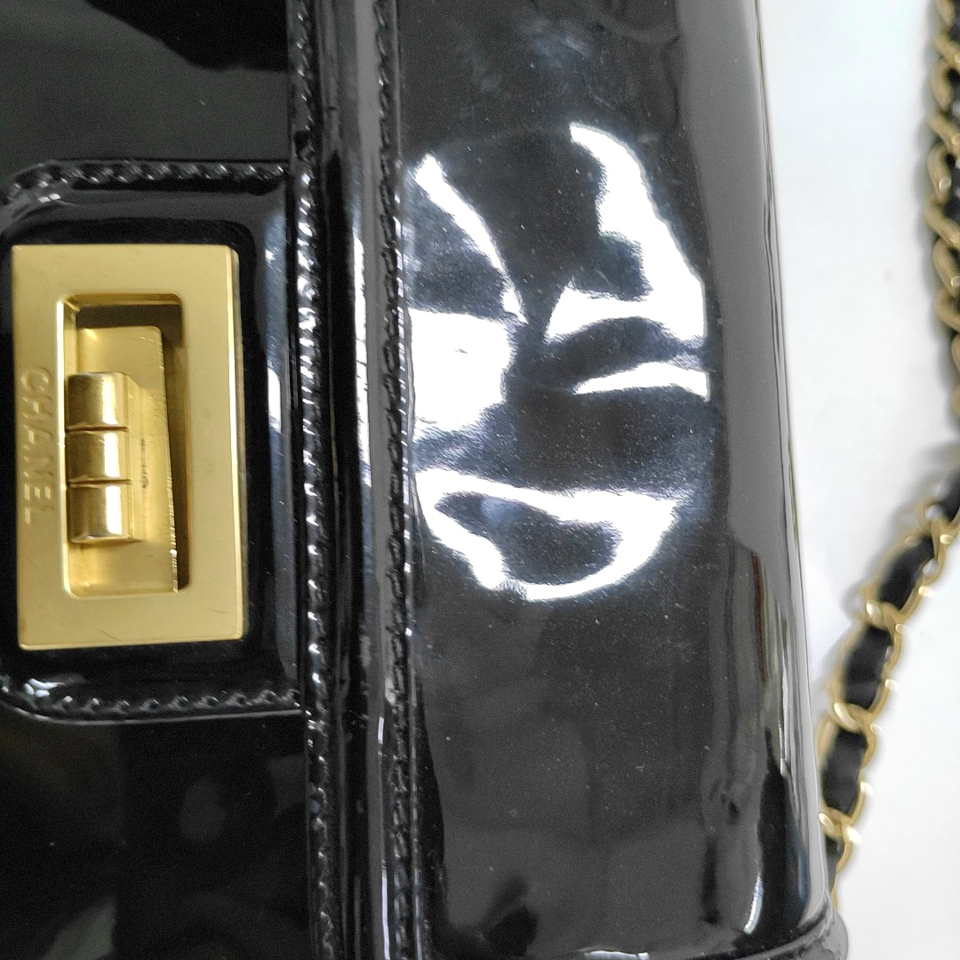 CHANEL 2.55 Black Patent Leather Single Shoulder Bag Crossbody Bag Golden Hardware 12 Clasp-(SKU)-956888916