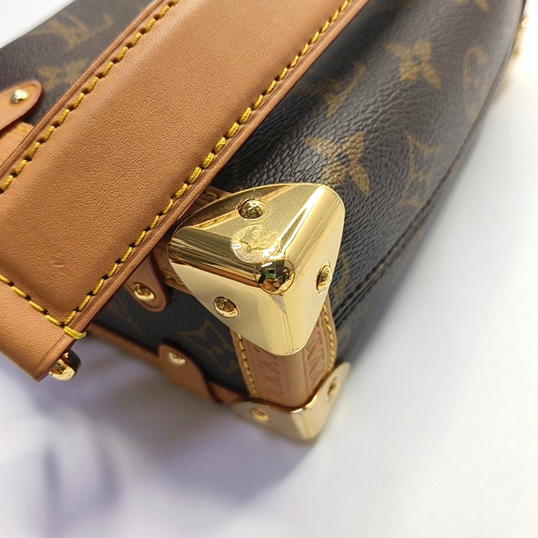 LOUIS VUITTON SIDE TRUNK Small Size Brown Coated Canvas Monogram Stud Soft Box Single Shoulder Bag Tote Bag Crossbody Bag with Detachable Straps-(SKU)-969906636