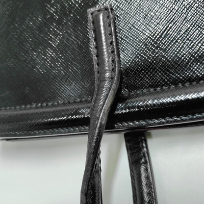 PRADA Slim Convertible Vernice Black Leather Logo Cross Grain Handbag Single Shoulder Bag Golden hardware-(SKU)-958471694