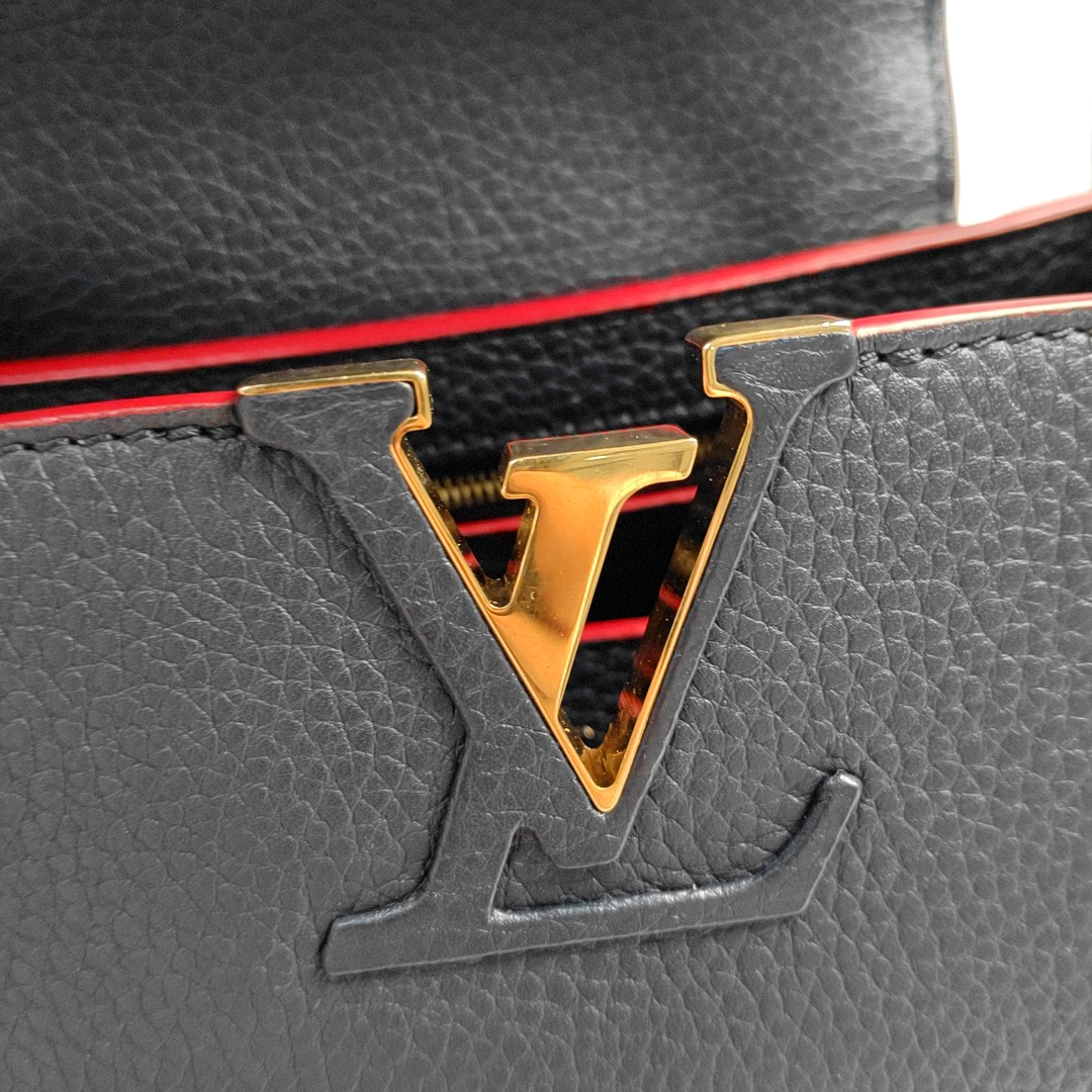 LOUIS VUITTON CAPUCINES Medium Deep Blue Calfskin Shoulder Bag Tote Bag Crossbody Bag Gold Hardware Removable Strap-(SKU)-963373643