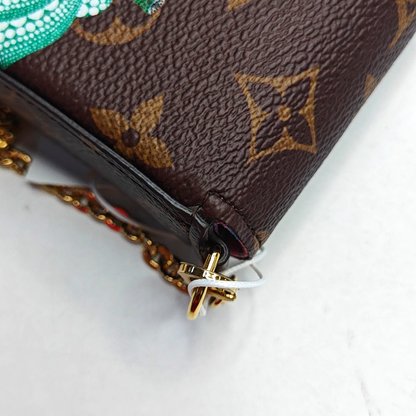 LOUIS VUITTON FÉLICIE, brown coated canvas monogram printed shoulder bag, handbag, crossbody bag with golden hardware and removable shoulder strap-(SKU)-959803046