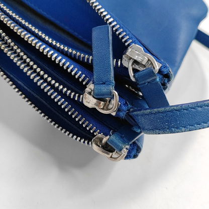 CELINE TRIO Small size Blue Lamb Leather Single Shoulder Bag Crossbody Bag Silver Hardware-(SKU)-956504189