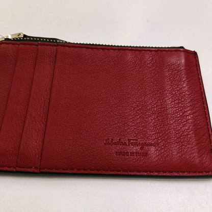 FERRAGAMO Black Cowhide Embossed Card Case Silver Hardware-(SKU)-951564826