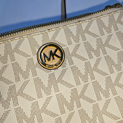 MICHAEL KORS White coated canvas vintage crossbody bag shoulder bag Golden hardware-(SKU)-934664415