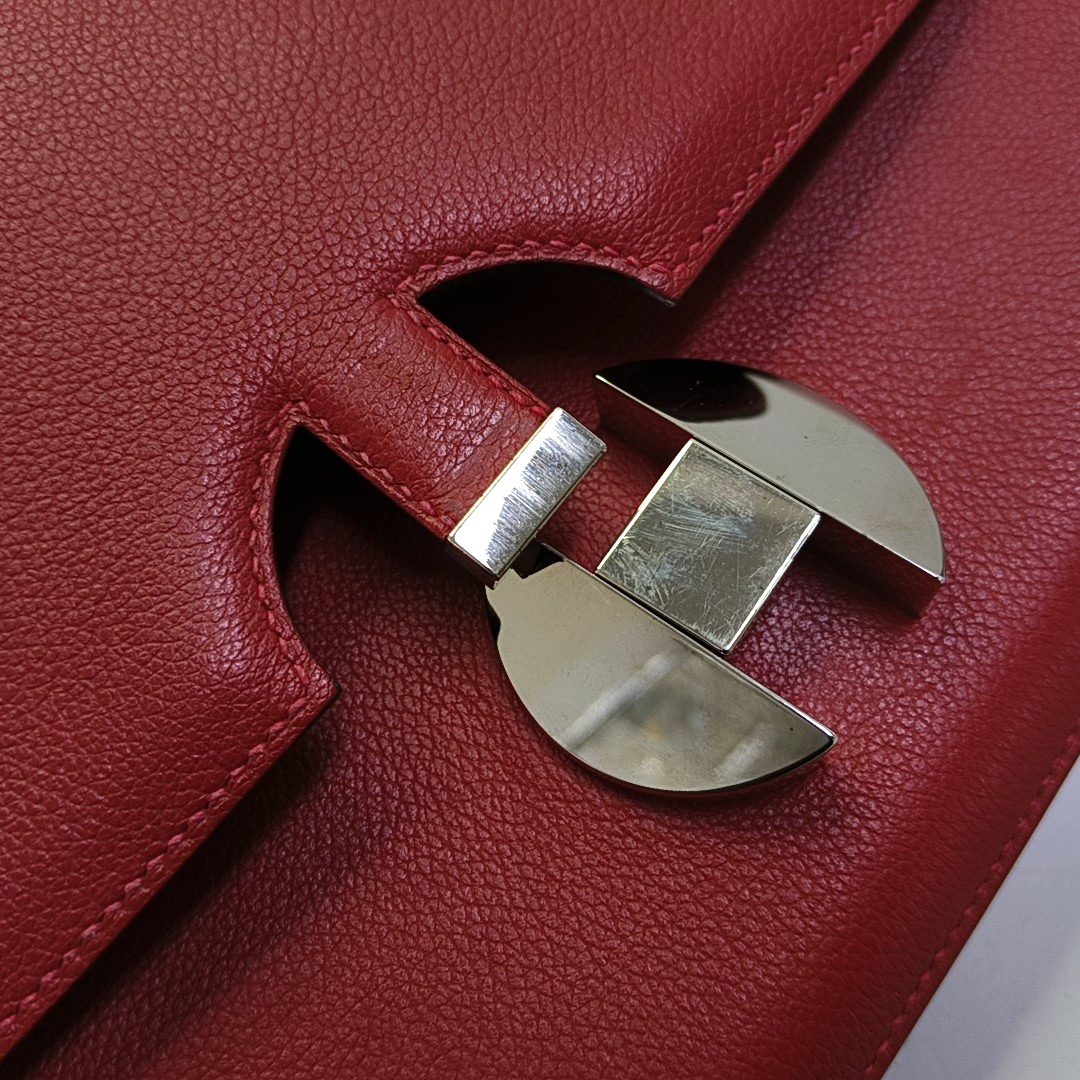 HERMÈS 2002 26 Red Evercolor Calfskin Crossbody Shoulder Bag with Silver Hardware, C-(SKU)-951512594