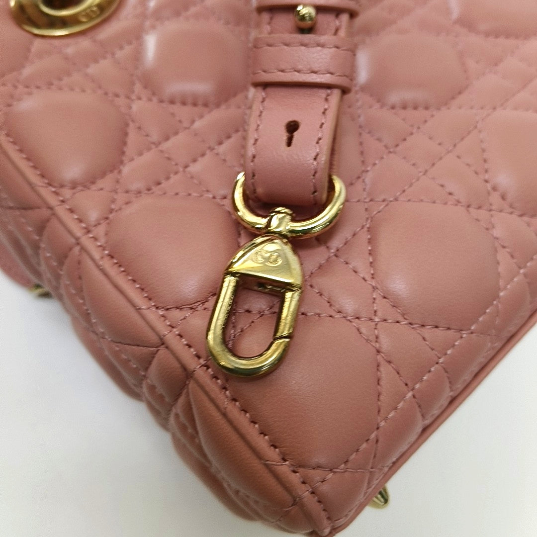 DIOR Lady Dior Small Size Pink Lamb Leather Quilted Cannage Bag with Detachable Strap-(SKU)-965734341