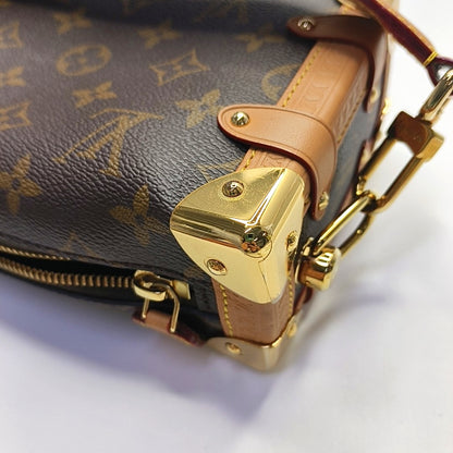 LOUIS VUITTON SIDE TRUNK Small Size Brown Coated Canvas Monogram Stud Soft Box Single Shoulder Bag Tote Bag Crossbody Bag with Detachable Straps-(SKU)-969906636
