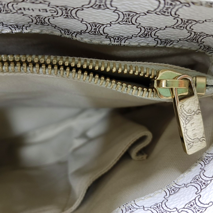 CELINE Tote bag White Coated Canvas Triumph Handbag Golden hardware-(SKU)-955765030