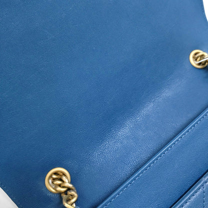 CHANEL FRONT CHAIN FLAP BAG Blue Lamb Skin Quilted Shoulder Bag with Chain Strap, Gold Hardware, 24 Flap-(SKU)-966738258