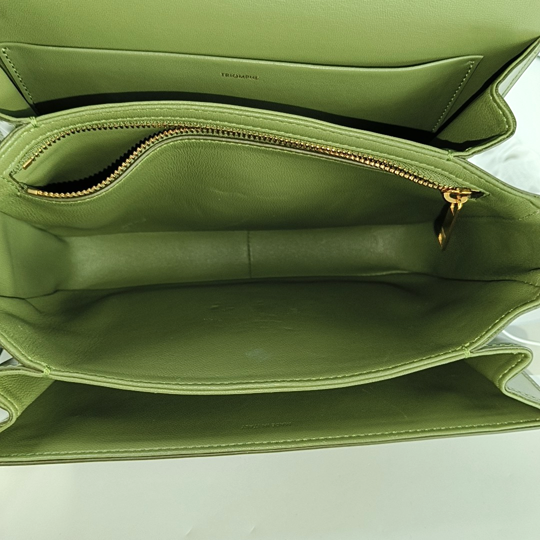 CELINE TRIOMPHE Medium Green Calfskin Shoulder Bag with Gold Hardware-(SKU)-959931687