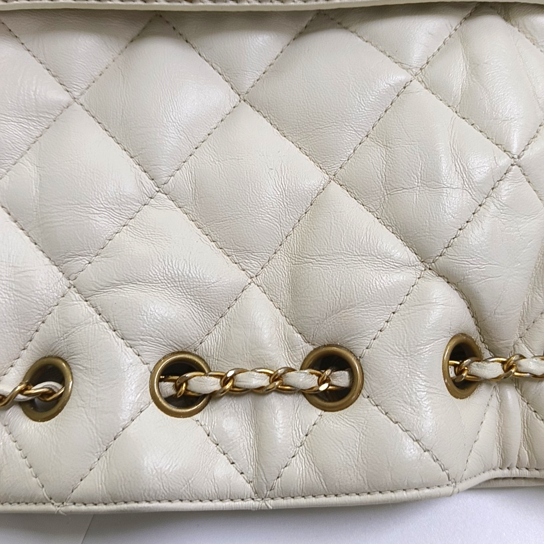 CHANEL DRAWSTRING Large White Lamb Leather Quilted Shoulder Bag with Removable Strap-(SKU)-963594078