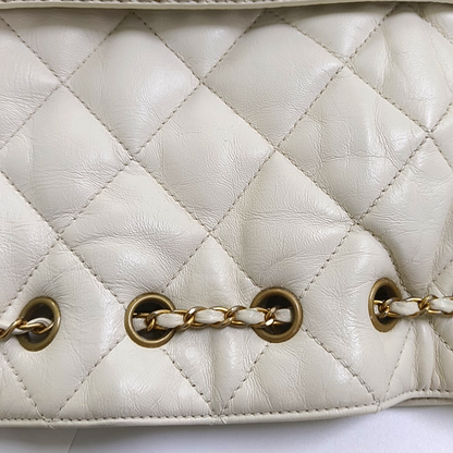 CHANEL DRAWSTRING Large White Lamb Leather Quilted Shoulder Bag with Removable Strap-(SKU)-963594078