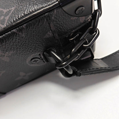 LOUIS VUITTON SOFT TRUNK Mini Black Coated Canvas Monogram Studs Black Samurai Shoulder Bag with Removable Straps-(SKU)-970537657