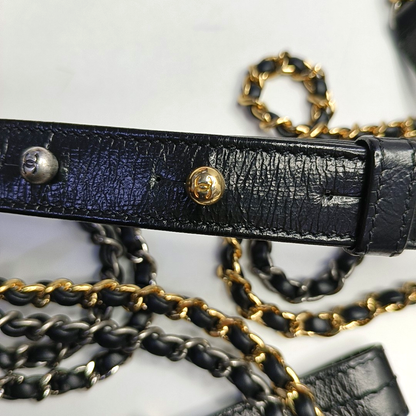 CHANEL GABRIELLE Small Black Leather Quilted Chain Bag Crossbody Bag, Single Shoulder Bag, Handbag, Gold and Silver Rhodium-Plated Hardware, 24 Clasp, Detachable Shoulder Strap-(SKU)-957601167