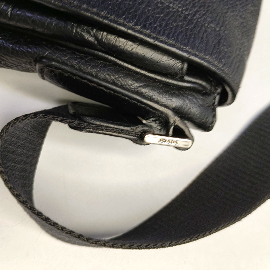 PRADA Easy Black cowhide cross-grain shoulder bag/crossbody bag Silver Hardware-(SKU)-950024216