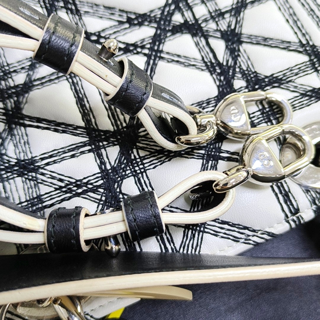 DIOR Lady Dior White Lamb Leather Printed Shoulder Bag Crossbody Bag Silver Hardware Removable Strap-(SKU)-969826731