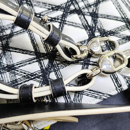 DIOR Lady Dior White Lamb Leather Printed Shoulder Bag Crossbody Bag Silver Hardware Removable Strap-(SKU)-969826731