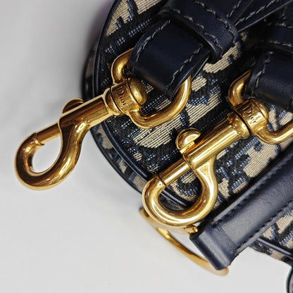 DIOR Saddle Mini Blue Canvas Monogram Saddle Bag Crossbody Shoulder Bag with Gold Hardware, Detachable Strap, Complete Accessories-(SKU)-967687563