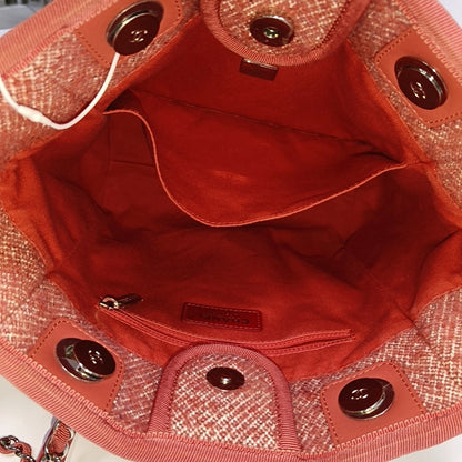 CHANEL DEAUVILLE Red Fabric Jacquard Beach Bag Single Shoulder Bag Tote Bag with Silver Hardware-(SKU)-965966407