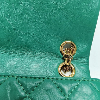 CHANEL 2.55 Mini Green Leather Quilted Chain Crossbody Shoulder Bag with Gold Hardware, 28 Clasps-(SKU)-971035161