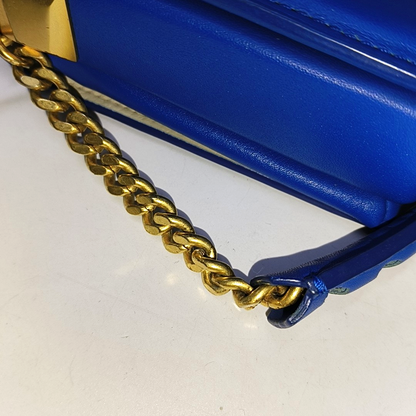 MCM Blue Leather Single Shoulder Bag Handbag Crossbody Bag Golden hardware-(SKU)-940042210