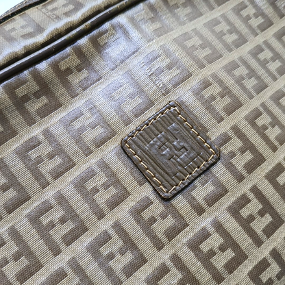 FENDI 棕色涂层帆布双F手拿包 Golden hardware-(SKU)-954838051